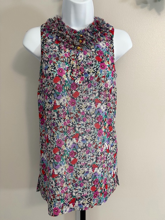 CAbi Tops - CAbi Multicolor Floral Ruffle-Neck Sleeveless Tank